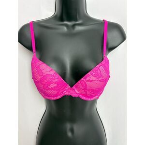 Victoria's Secret Biofit Demi Uplift Push-Up Bra Neon Pink Lace Size 34B Sexy